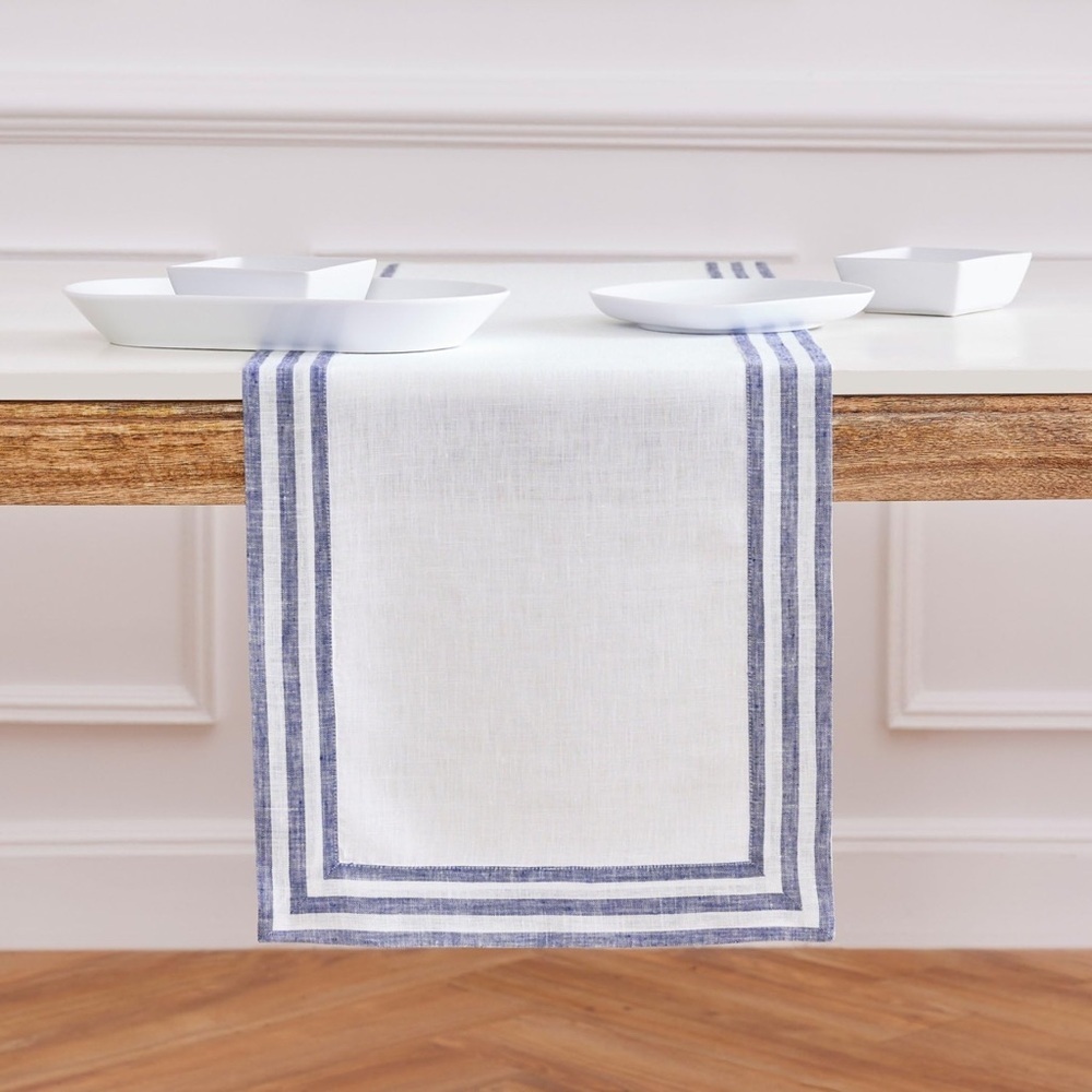 Solino Home Linen Table Runner – 100% Pure Linen Navy Table Runner 14 X 108 Mila